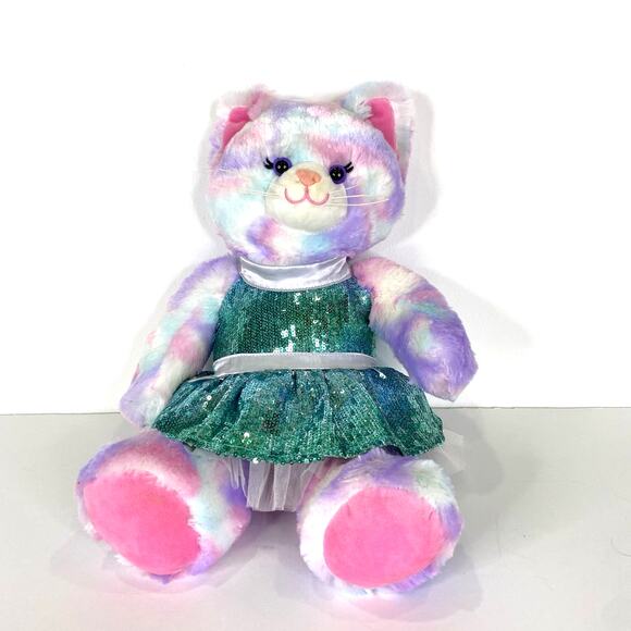 Build A Bear Pastel Swirl Kitty Blue Sequin Dress Music Trolls Wanna Have Fun - Picture 1 of 10